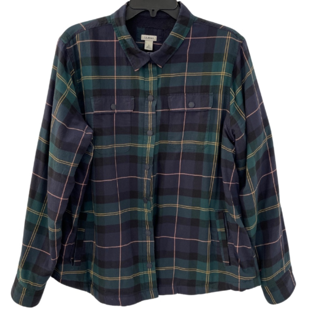 Women's Fleece-Lined Flannel Shirt Snap-Front Plaid L